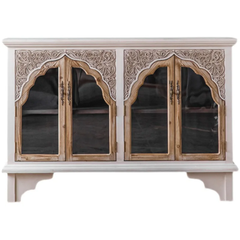 entrance to the living room, entrance cabinet, distressed carved glass door, medieval style wine cabinet, storage cabinet