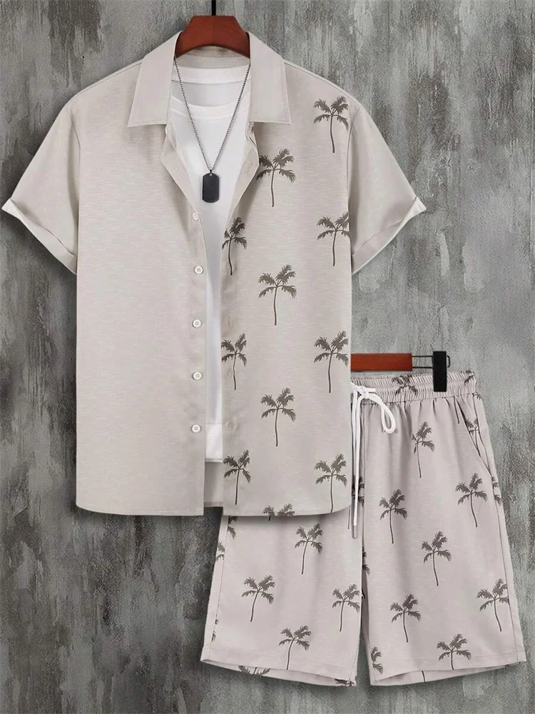 2025 Men's Short-sleeved Shirt Set Luxurious Retro Pattern Print Casual Fashion Daily Summer Vacation