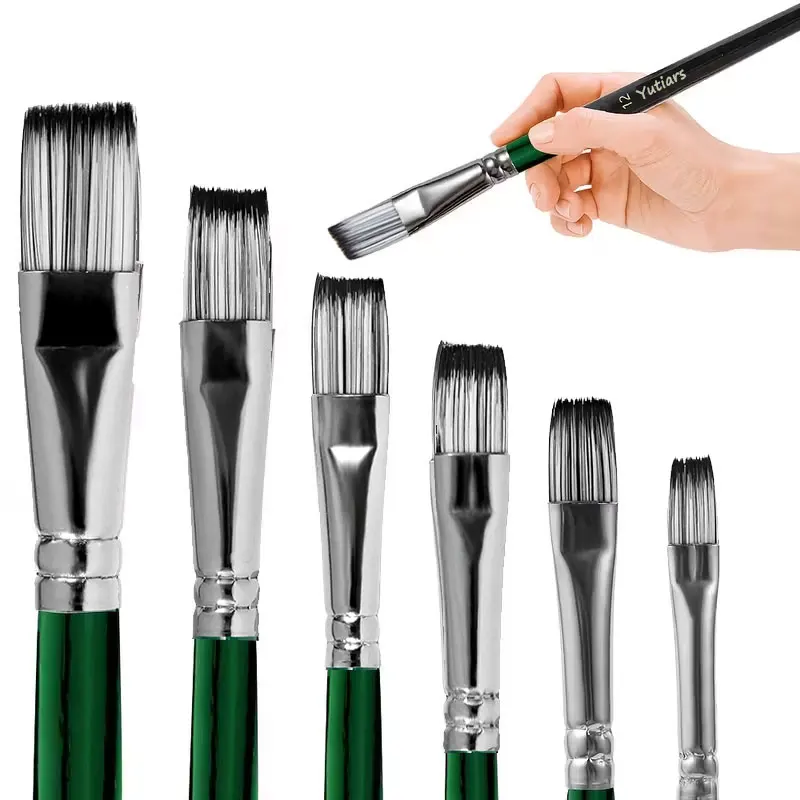 6-teiliges Set mit flachen Kunstpinseln, professionelle Anti-Shedding-Künstlerpinsel aus Nylonhaar für Acryl-, Öl- und Aquarellmalerei
