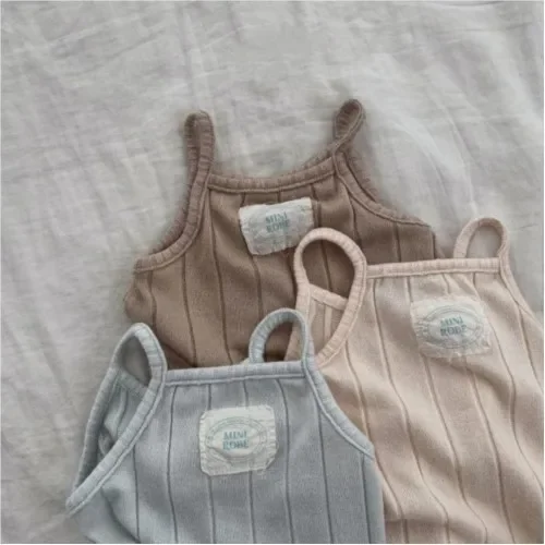 2024 Korean Summer Infant Boy Romper Cotton Muslin Solid Jumpsuit Patchwork Stretch Sleeveless Vest Toddler Bodysuit For Newborn