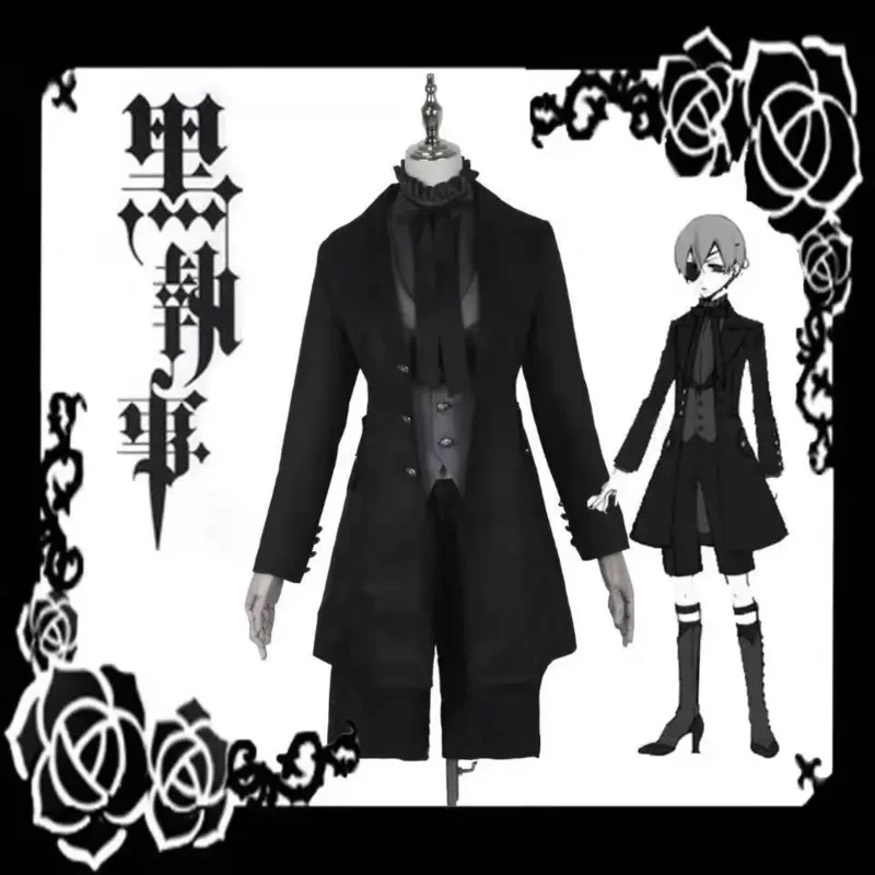 Anime Black Butler Kuroshitsuji Ciel Phantomhive Cosplay Costume Wig Halloween Party Suit Unisex Clothing Black Uniforms Suit OI