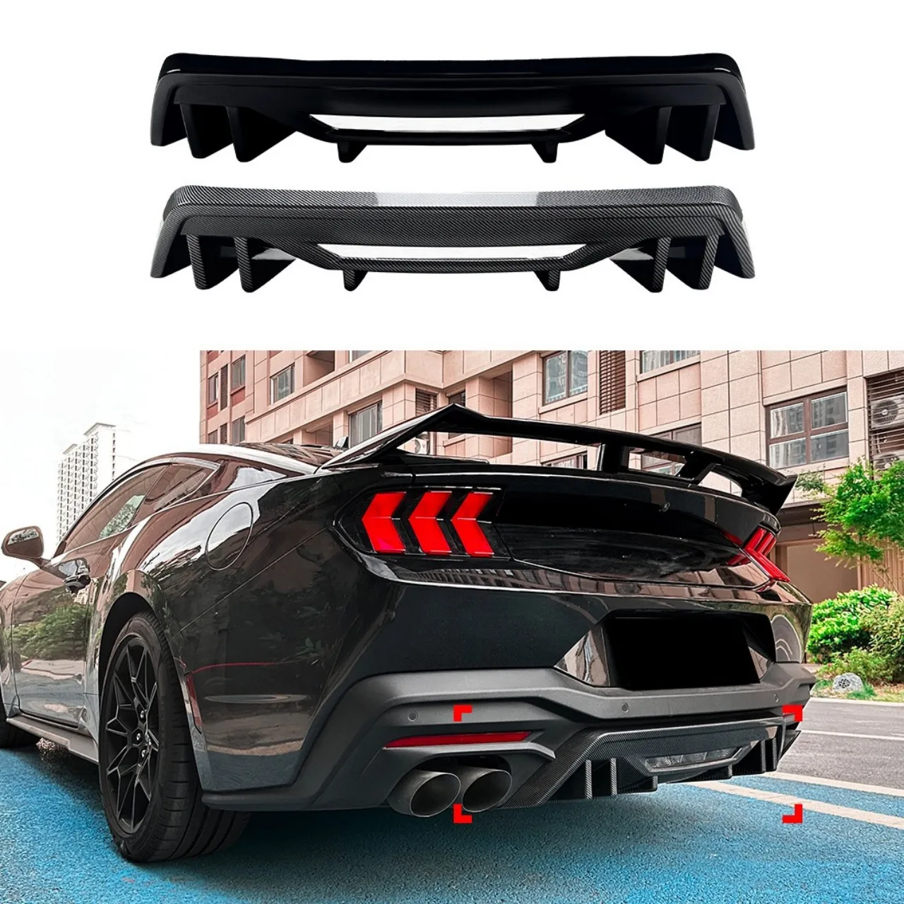 

Для Ford Mustang MK7 2024 + автомобильный задний бампер, диффузор, сплиттер, спойлер для губ, Monjaro, тюнинг, внешний комплект кузова, аксессуары