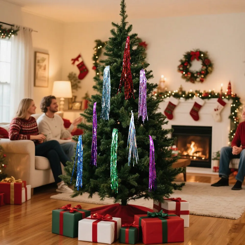 15cm*1m Laser Cut Fine Glitter Tassel Rain Silk for Holiday Party Atmosphere Decoration Christmas Tree DIY Small Filament