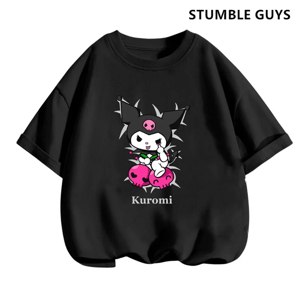 Kawaii Kuromi T shirt Girls 3-14 Year Old Children's Cartoon Anime Pattern Children's Summer Trucksuit Boys Short Sleeves