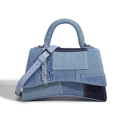 Denim Hourglass Messenger Bag For Women Luxury Designer Handbag And Purse 2024 New In Fashion Splicing Ladies Shoulder Crossbody