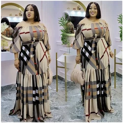 2024 Hot selling African women dresses Muslim plaid patterned square necked robes traditional Maxi clothing Nigerian long dresse