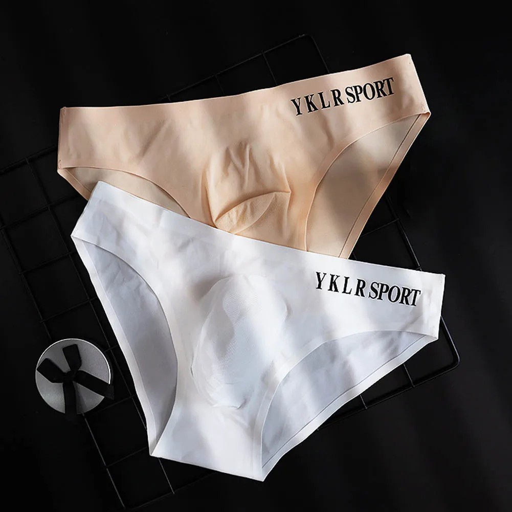 

Мужские сексуальные ультратонкие бесшовные трусы-бикини из ледяного шелка, нижнее белье, стринги с 3D-эффектом, сексуальное нижнее белье для мужчин