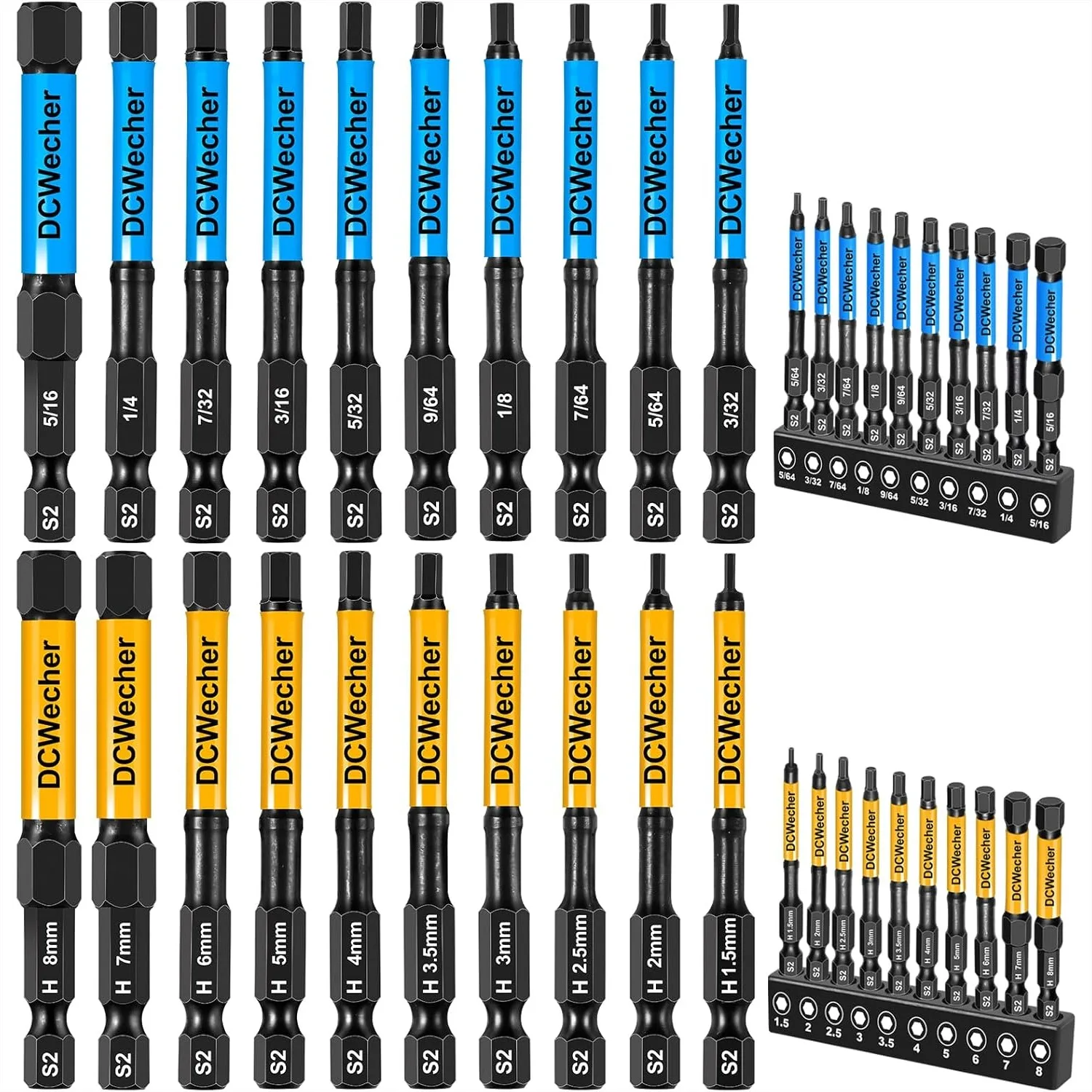 20-Piece 3-Inch Impact Hex Bit Set with Magnetic Tips, S2 Steel 1/4" Hex Shank Allen Wrench Drill Bits for Automotive Repair and