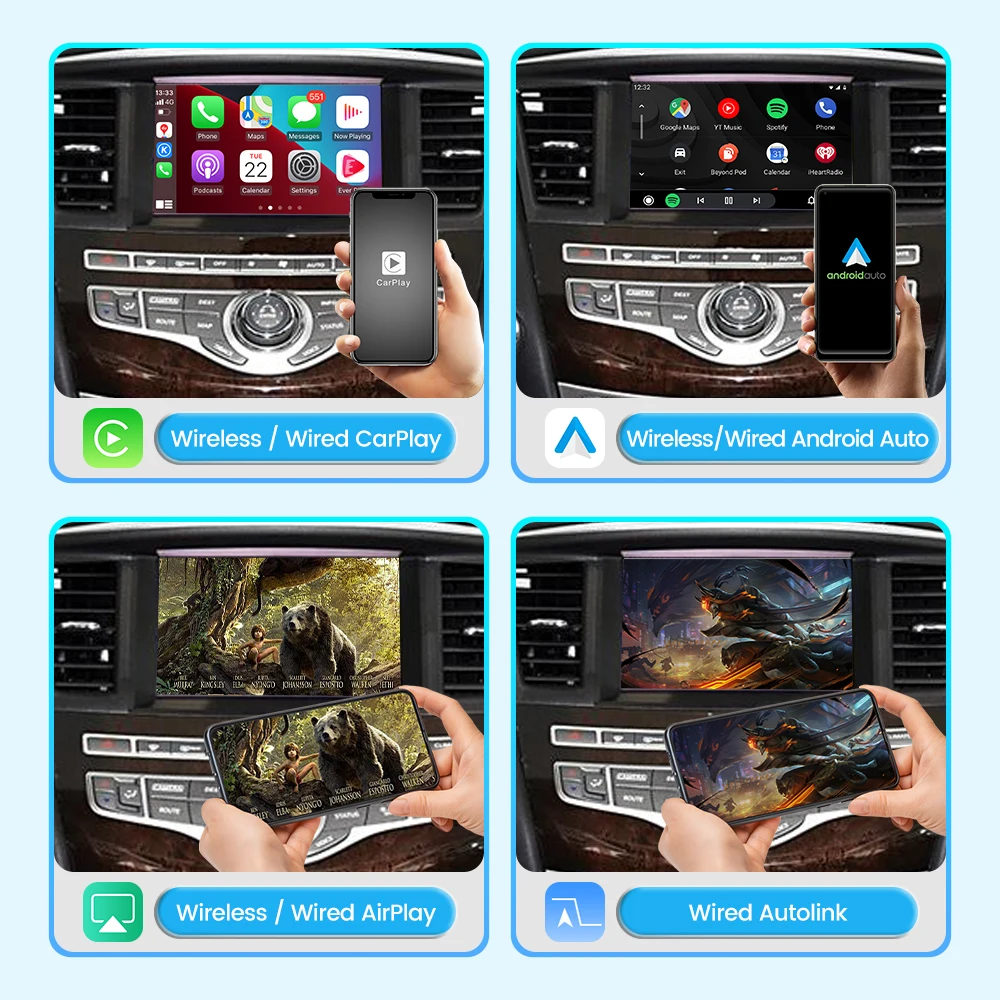 JoyeAuto Wireless CarPlay IOS26 Interface for Infiniti 2015-2019 QX60 Q70 QX80 Android Auto Video Mirroring AirPlay Retrofit Kit