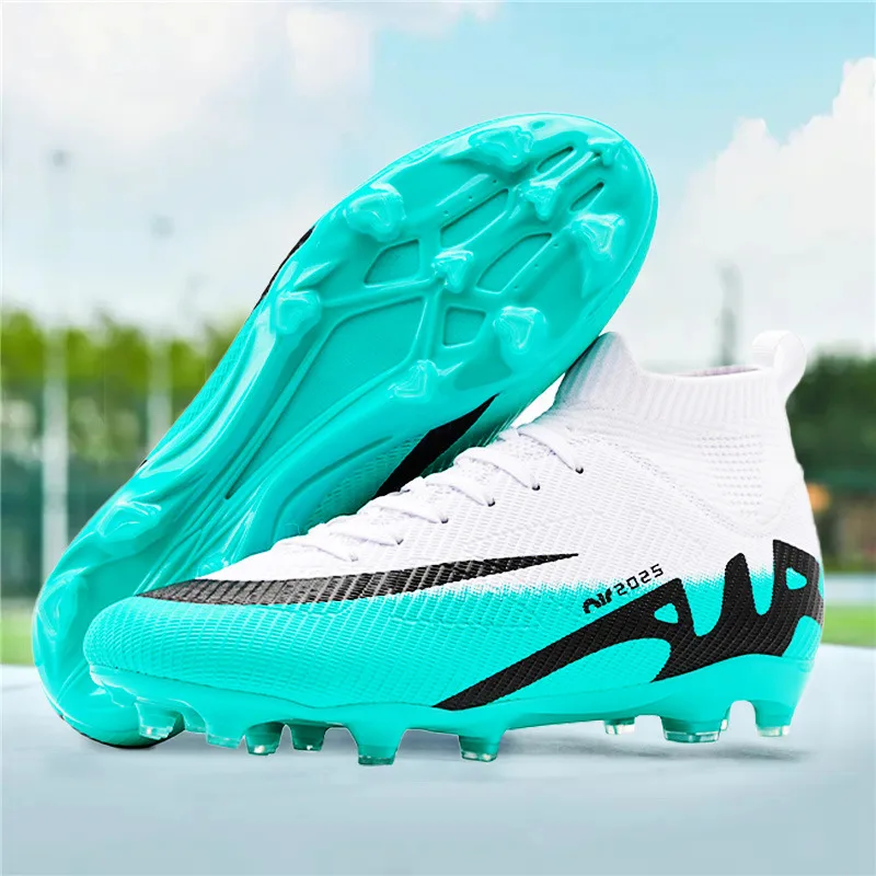 

2024 Professional Blue Football Sneaker Women Men Comfort Mesh Football Field Cleats Trainers High Top Long Spikes Soccer Shoes