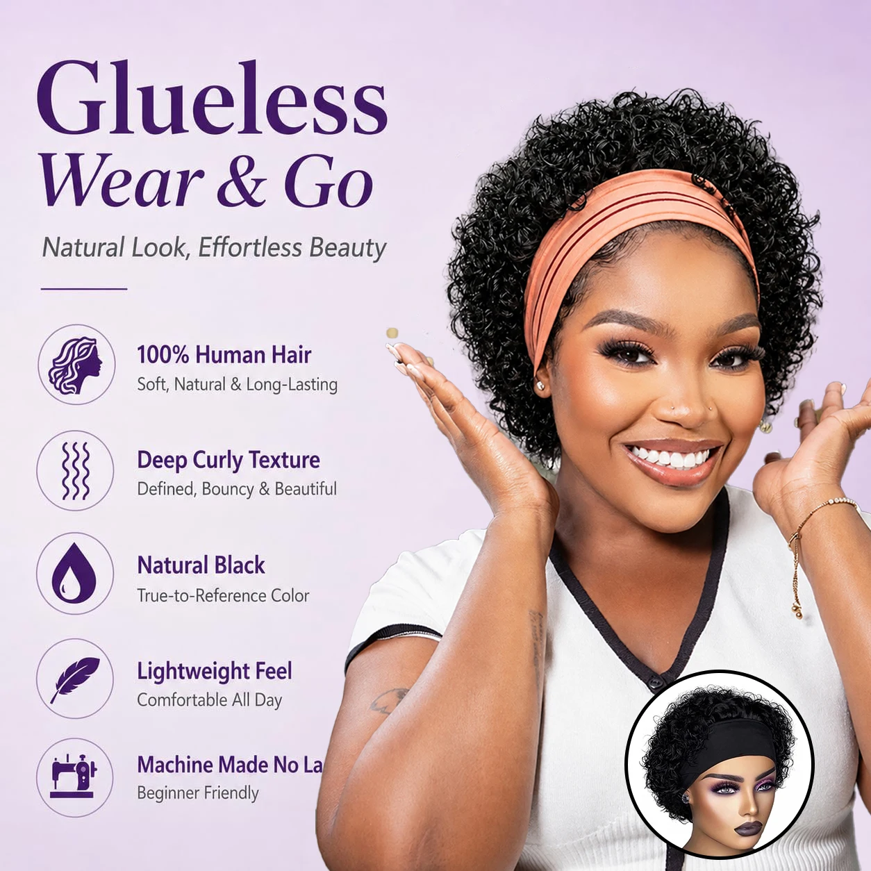 Short Headband Wig Pixie Cut Curly Human Hair