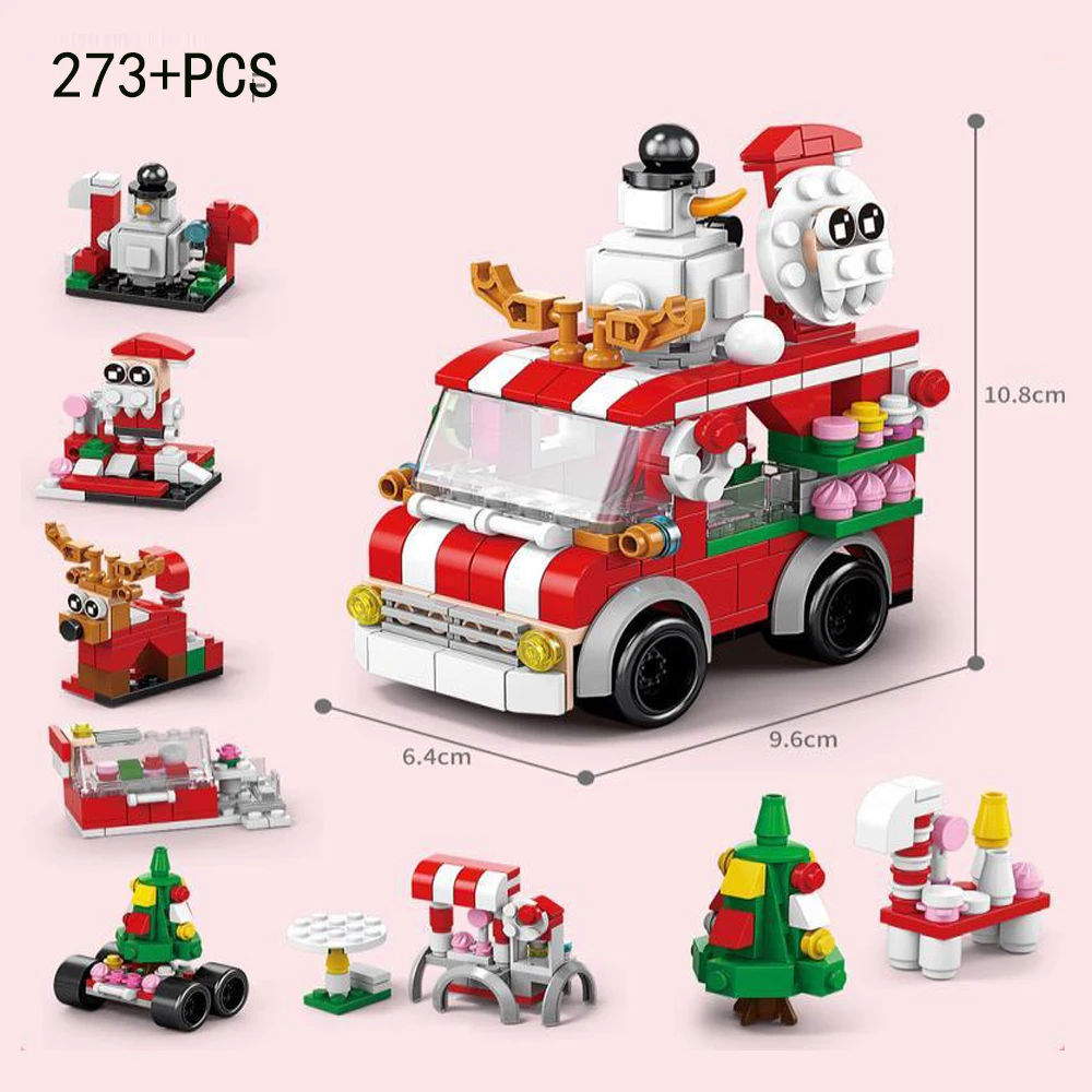 6 in 1 Christmas Decoration Building Blocks Santa Snowman Reindeer Train Assembled Bricks DIY Educational Toys Gift for Xmas