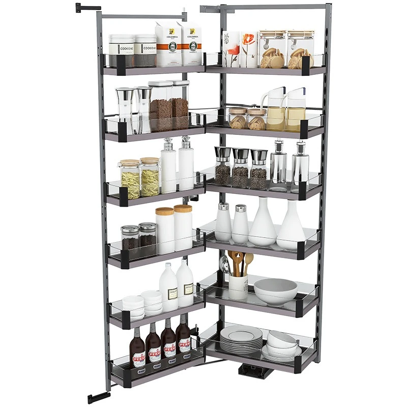 

Kitchen Cabinet High Cabinet Pull Basket Big Monster Aluminum Alloy Multifunctional Shelf Linkage High Deep Pull Basket