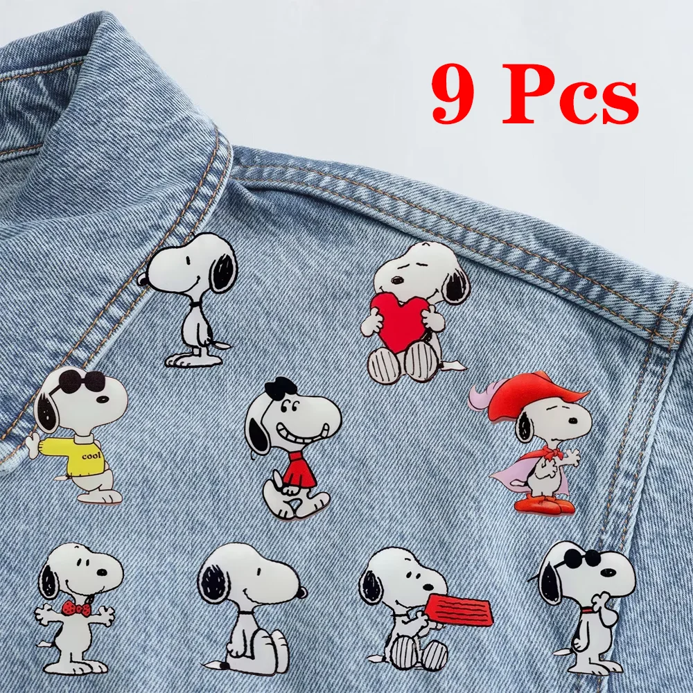 

9 Pcs Snoopy Cool Cartoon Acrylic Pin Set Cute Dog Brooch Peanuts Gift for Students Fans Collectors Fashion Bag Accessory