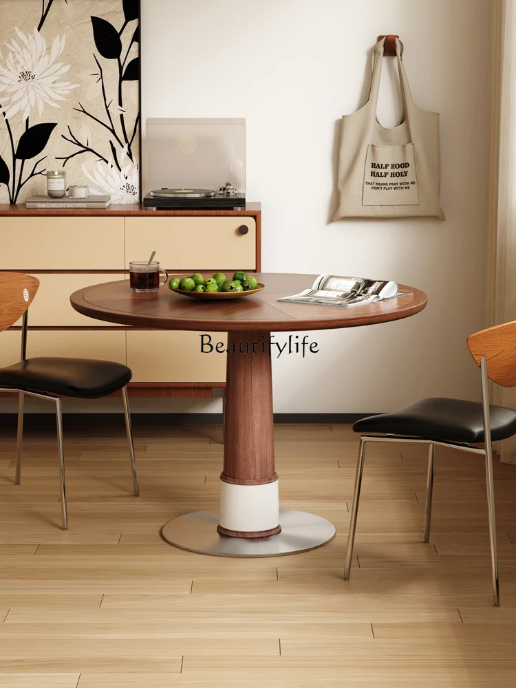 

Solid Wood Round Dining Table Nordic Wabi-Sabi Style Home Small Apartment Dining Table