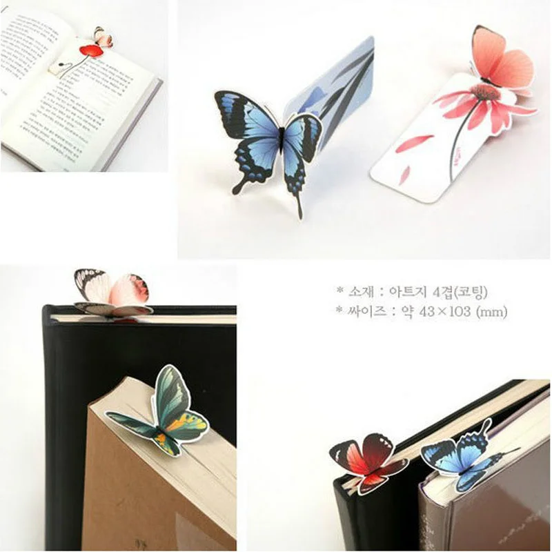 1 Set Bookmark Butterfly Style Teacher\'s Gift Book Marker Stationery Gift Realistic Cute Kawaii Cartoon 3d Bookmark