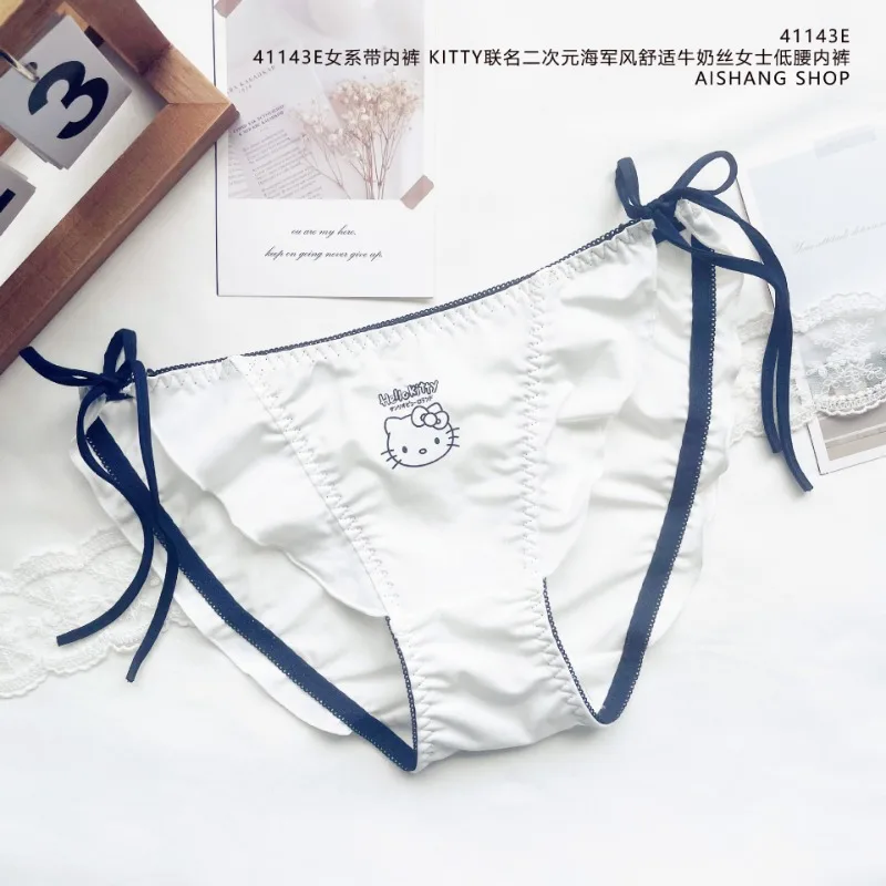 Urocza bielizna Hello Kitty Wygodne majtki sportowe typu stringi z jedwabiu mlecznego dla dziewczynki z niskim stanem, idealne na plażę i do pływania, damskie akcesoria.