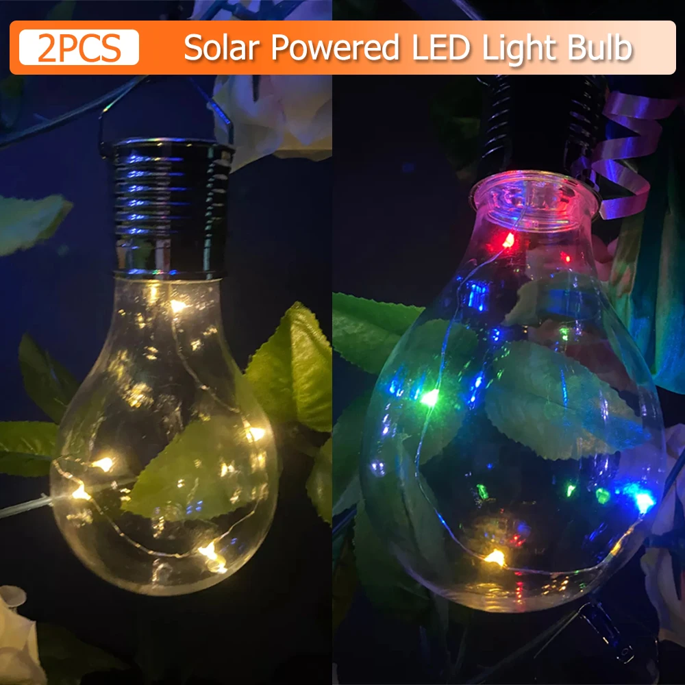 

2X Waterproof Solar Lights Multicolored Led Lamps Dusk To Dawn Outdoor Light Clip Hanging Warm White Exterior Solar Powered Bulb