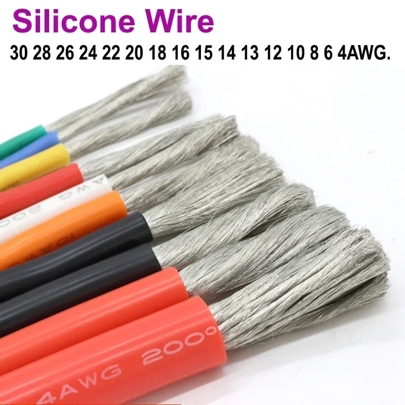 Cable de silicona suave de 1/5M 30 28 26 24 22 20 18 16 15 14 13 12 10 8 6 4AWG Cable de cobre Flexible resistente al calor de alta temperatura