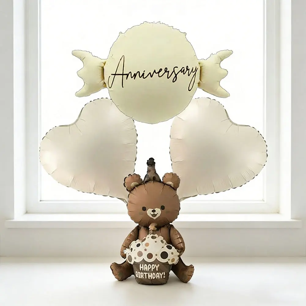 4 Stück Creme Herzförmige Süßigkeiten Matte Braunbär Kuchen Umarmende Folienballons Geburtstag Party Jubiläum Dekoration Baby Shower Geschenke