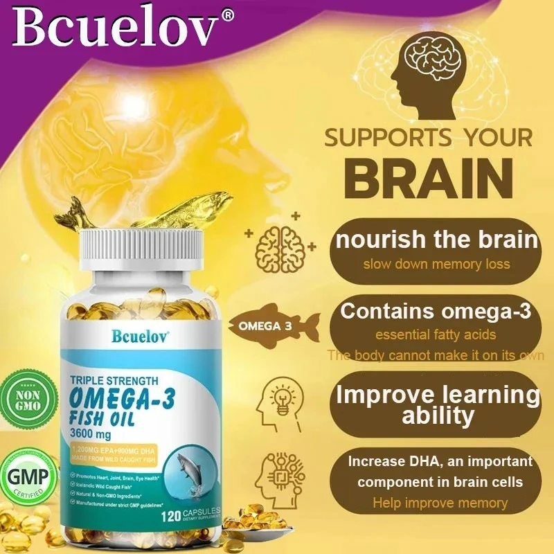 Bcuelov Omega-3 Fish Oil Dietary Supplement - Includes EPA & DHA - 3600 Mg Per Serving for Heart, Joint, Brain, Eye Health