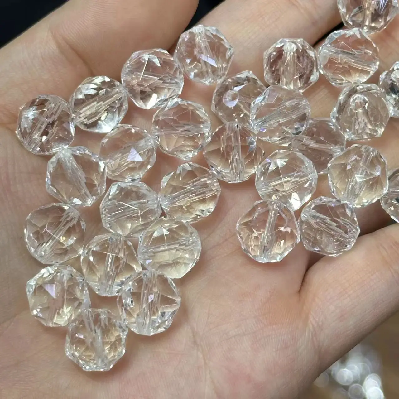

DIY Faceted Octagonal Beads Clear Tone Approx 12mm for Phone Chain Bracelet Pendant Accessory