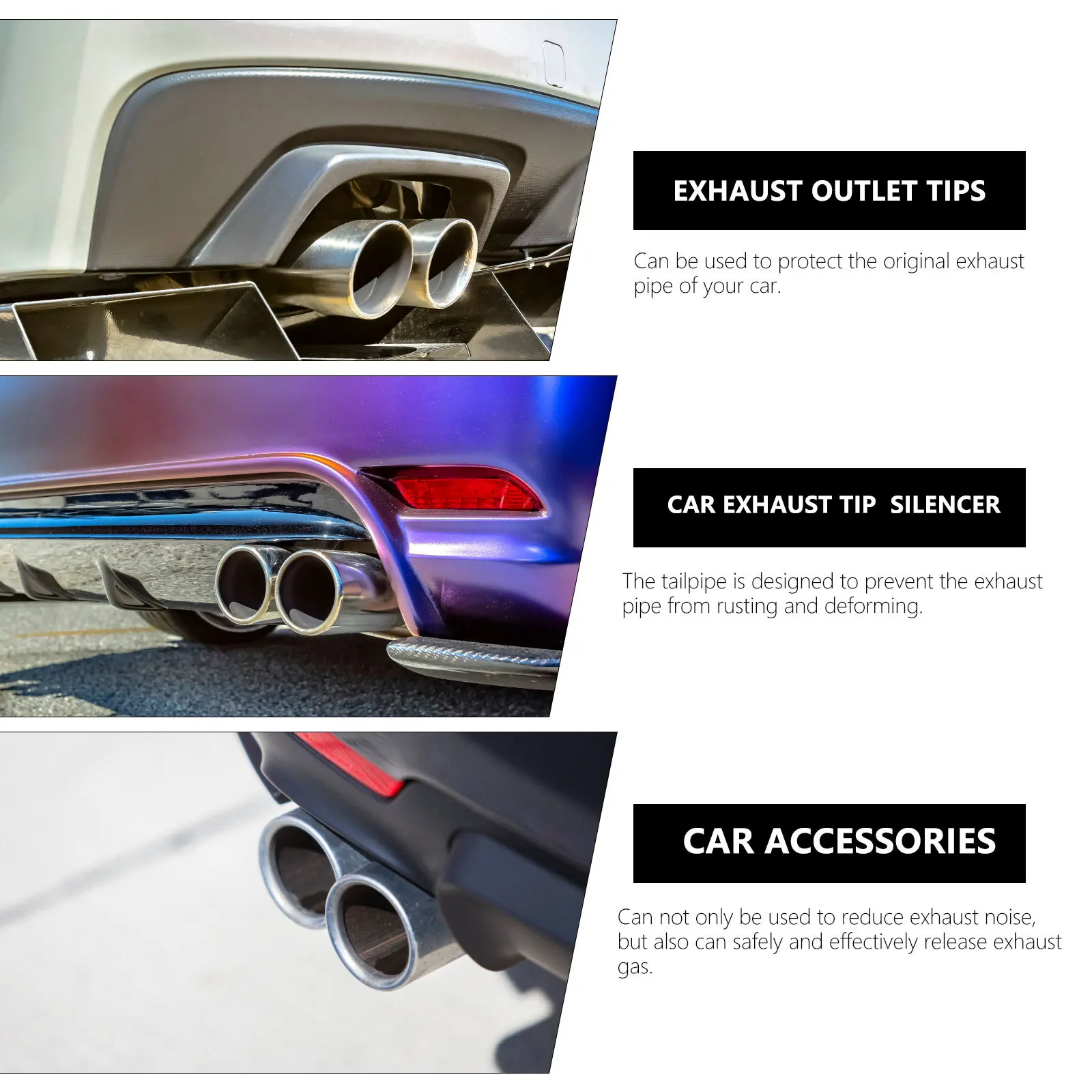 

Stainless Steel Double Pipe Car Tailpipe Exhaust Durable Anti Rust Auto Parts Car Accessory Practical