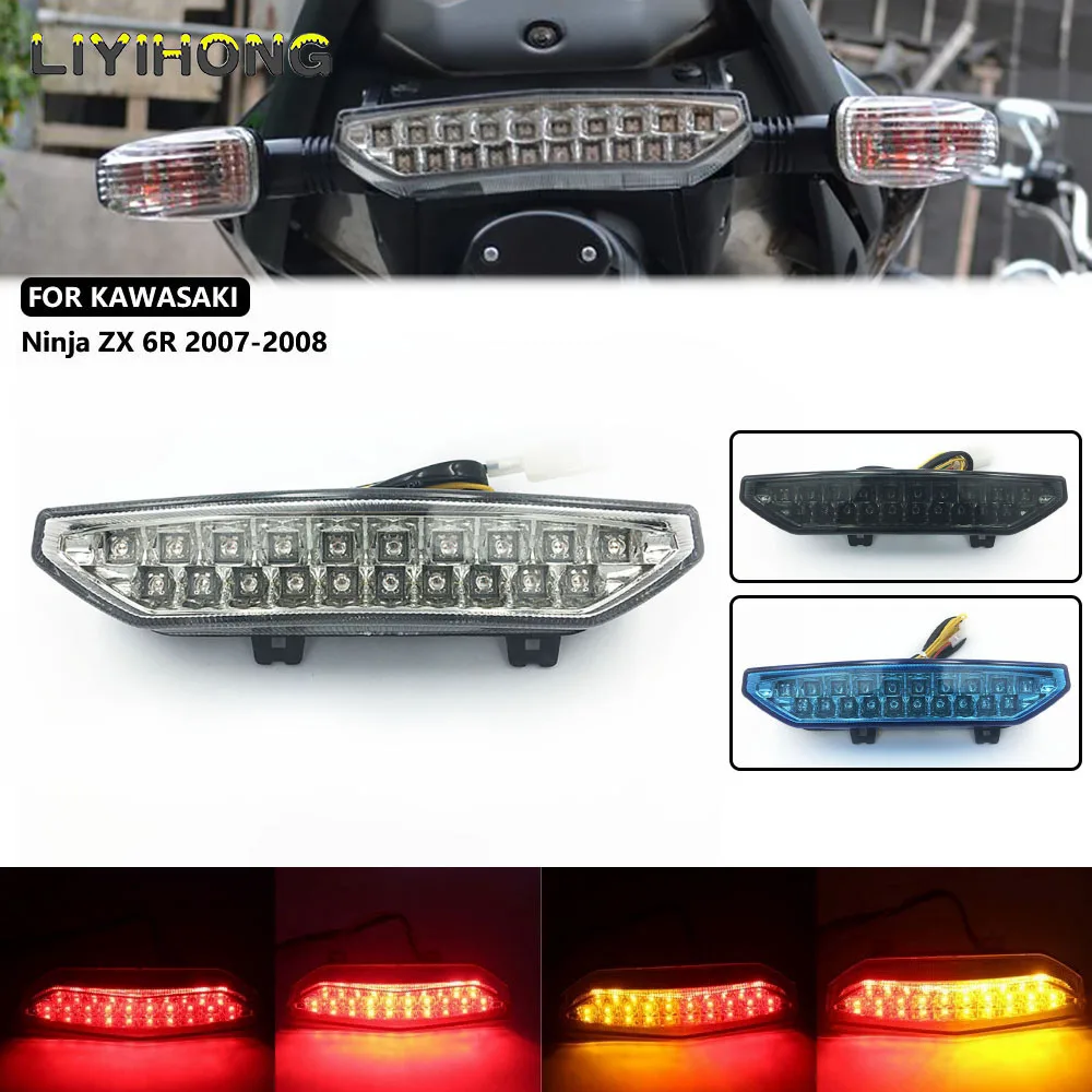 For Kawasaki Ninja ZX-6R ZX6R 2007 2008 ZG14 Concours ZRX1200 Daeg Rear Tail Light Brake Turn Signals Integrated LED Light