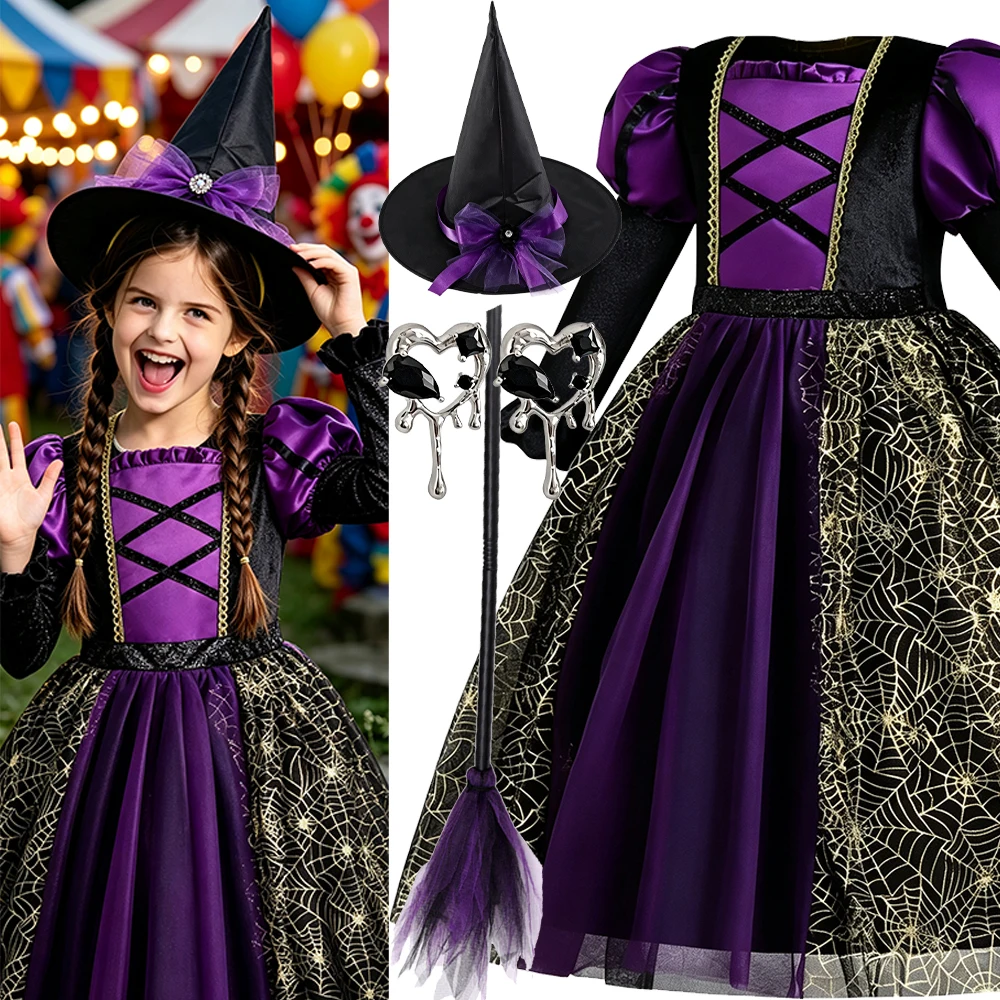 Baby Girls Halloween Witch Costume Children Cosplay Vampire Dresses Carnival Party Clothes Dress Up Clothes for Children