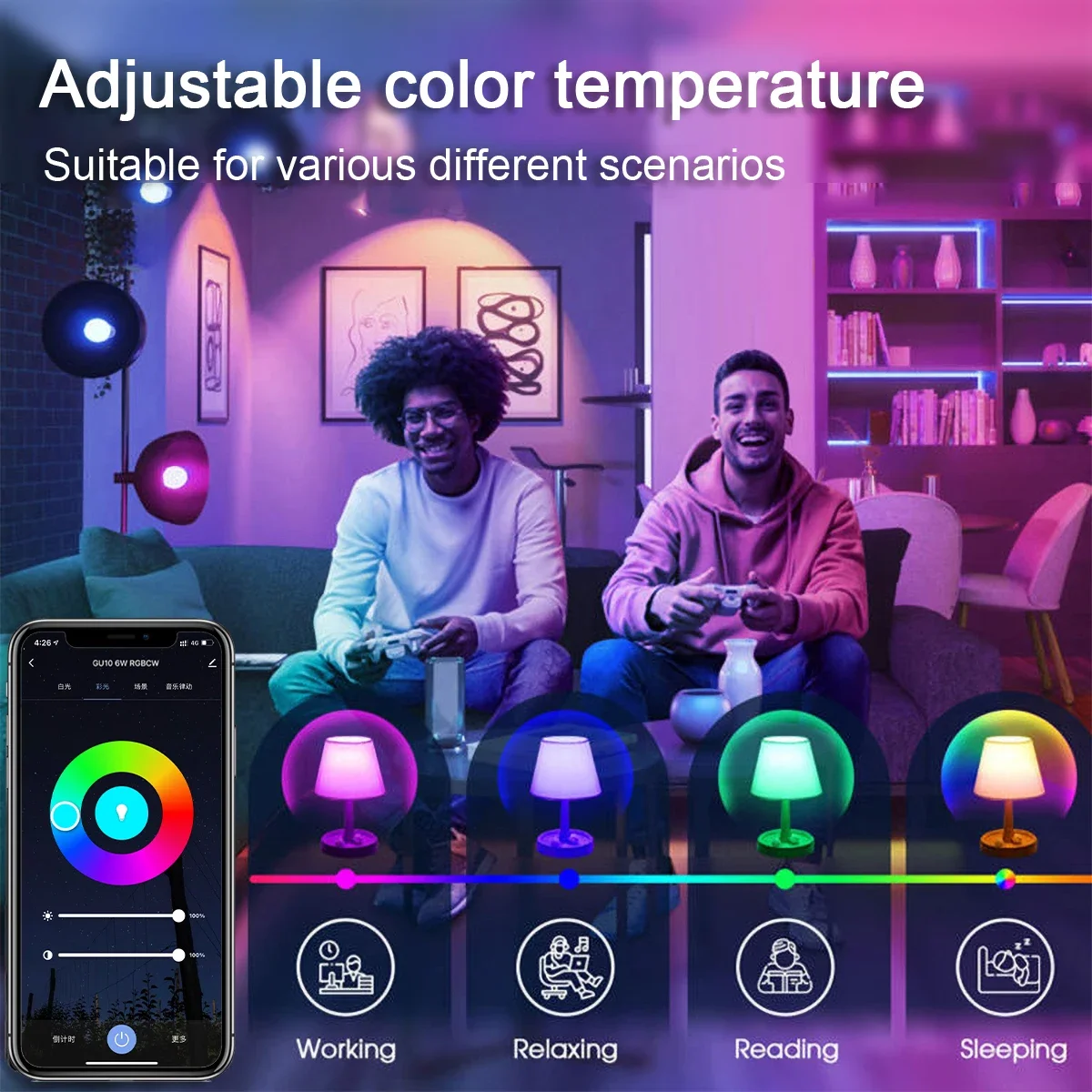 Imagem -05 - Tuya Rgb Lâmpada Inteligente Gu10 C37 A60 T37 E14 E27 B22 Luz Regulável Wifi Led Lâmpada Mágica ac 110v 85v265v Trabalho com Alexa Google Casa