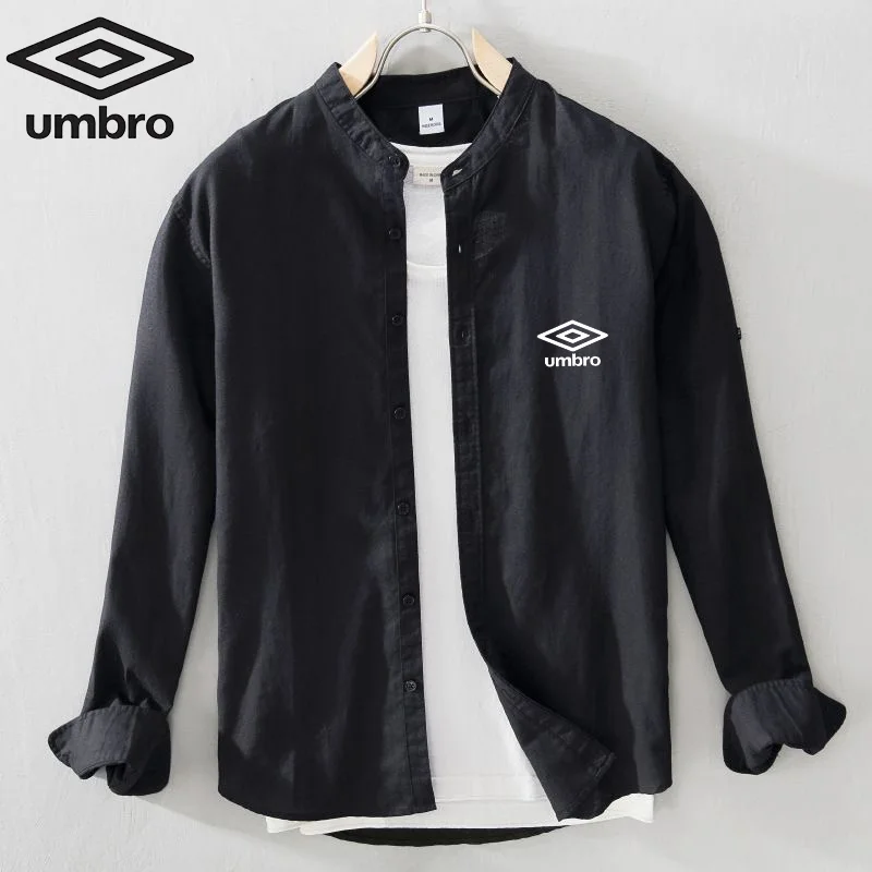 Umbro Crease-Resistance Shirts Men Summer New Short Sleeved 100% Cotton Linen Shirt Casual Loose Fitting High Elasticity T-shirt