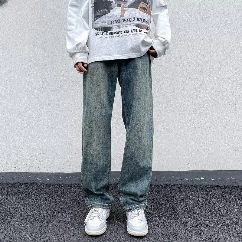 

2023 Men's Spring Autumn Vintage Loose Denim Trousers Male Casual Straight Pants Men Fashion High Street Wide Leg Jeans F227