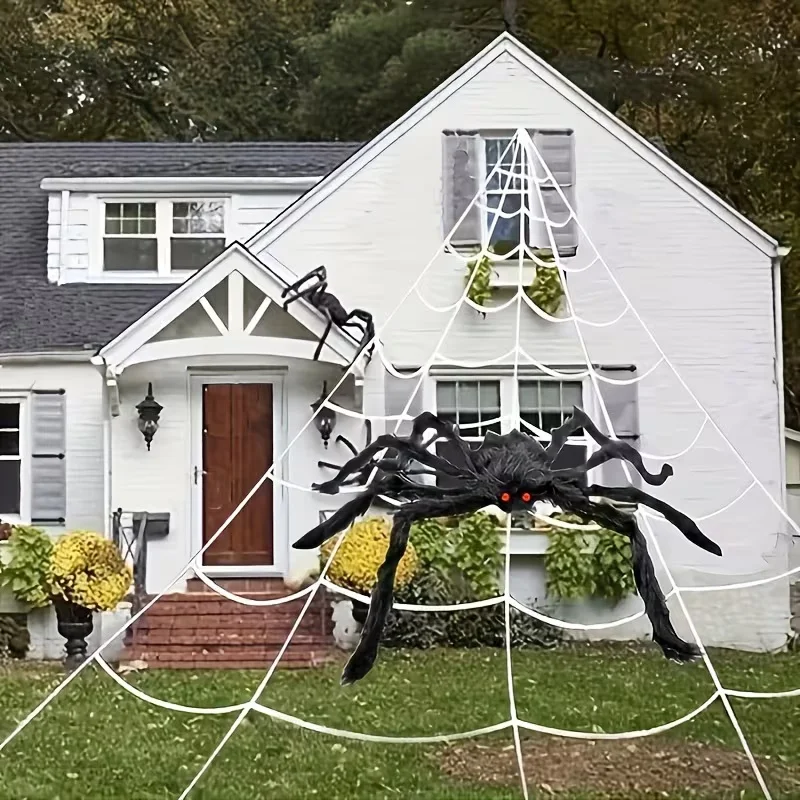 Horror-Halloween-Spinne, Riesiges Spinnennetz für Innen- und Außenbereich, Hof, Veranda-Dekoration für Spukhaus oder Zuhause, Party, Halloween-Dekoration