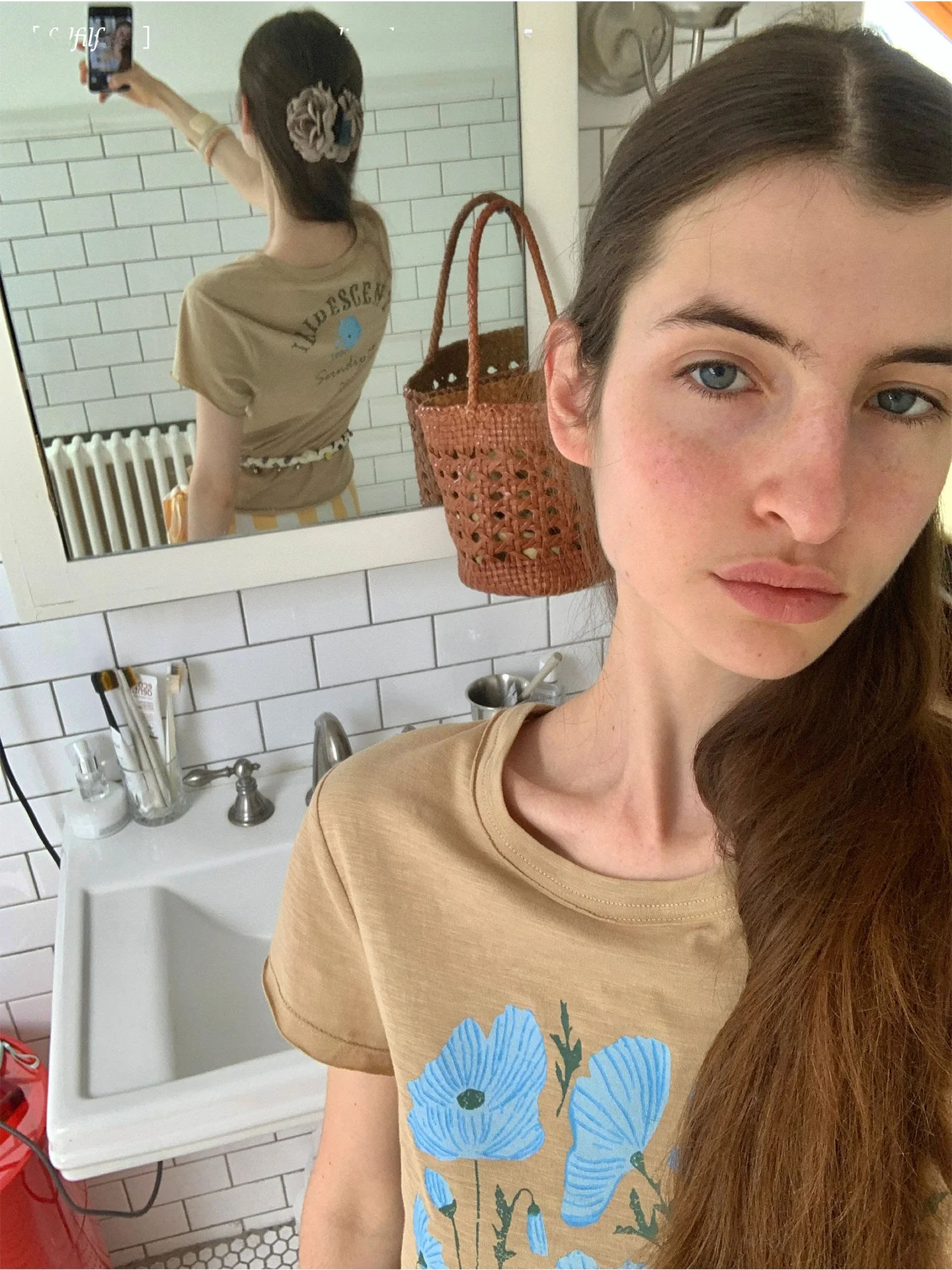 

Women's Pure Cotton ort Sve round Ne T-irt Summer New Sle Floral Print Base Layer Top Korean Sle Loose Fit