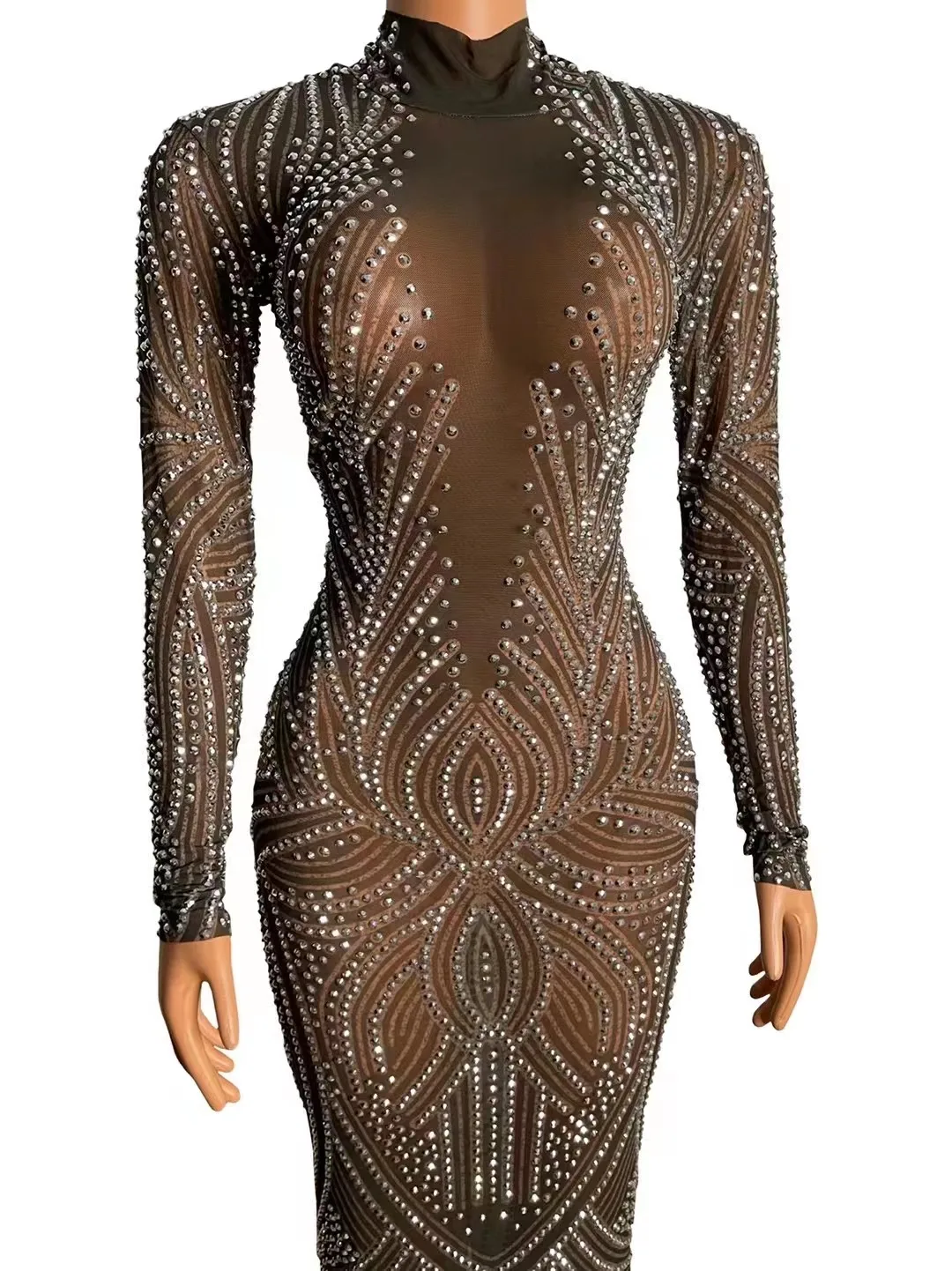 Mulheres sexy palco brilhante prata strass vestido transparente ver através dançarino baile de formatura noite aniversário celebrar festa outfit