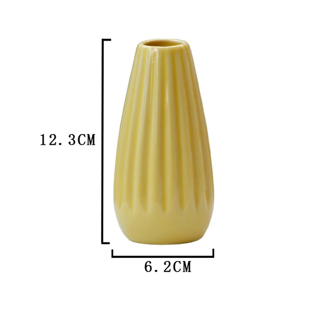 

2pcs Ceramic European Style Flower Vase Vertical Stripe Flowerpot Colored Flower Container Decoration (Yellow)