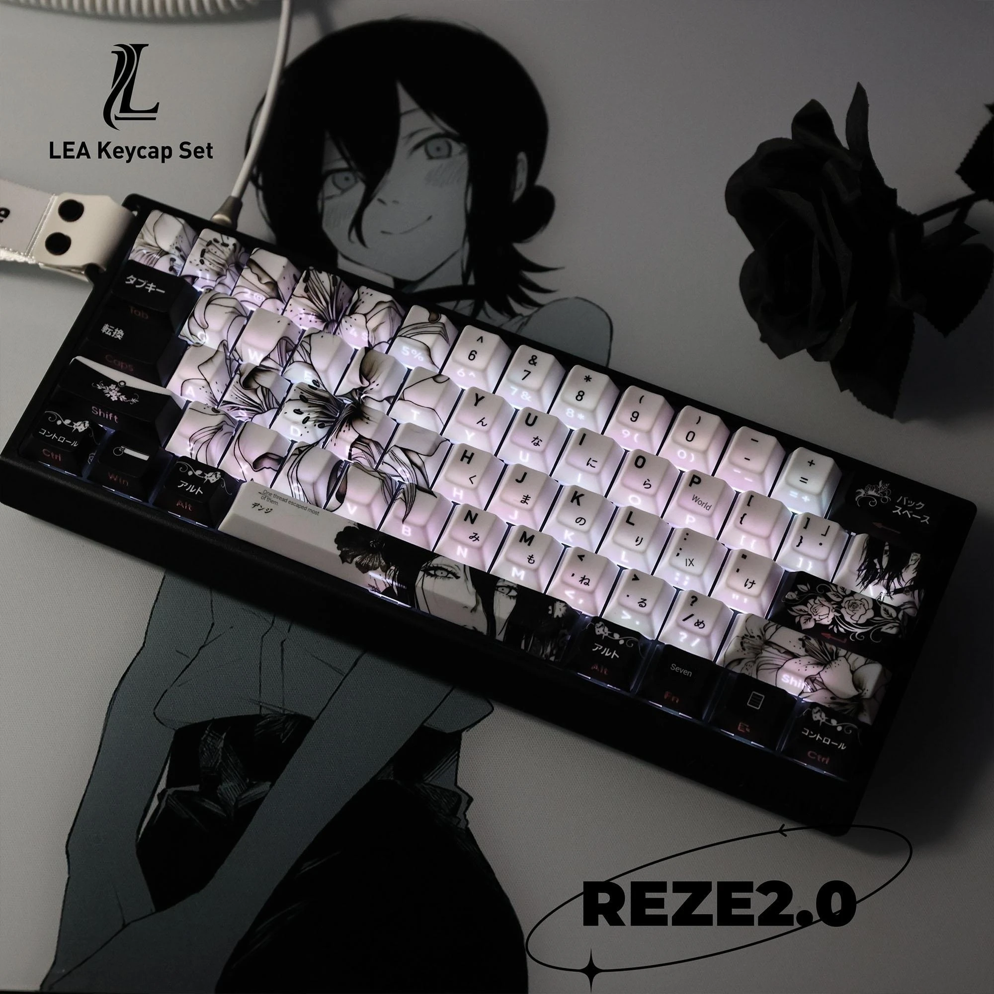 Reze 2.0 Keycaps Chainsaw Man Keycaps Cherry Five-Sided Sublimation Printing Patterns Light-Transmitting Mad Catz Wooting Mad60