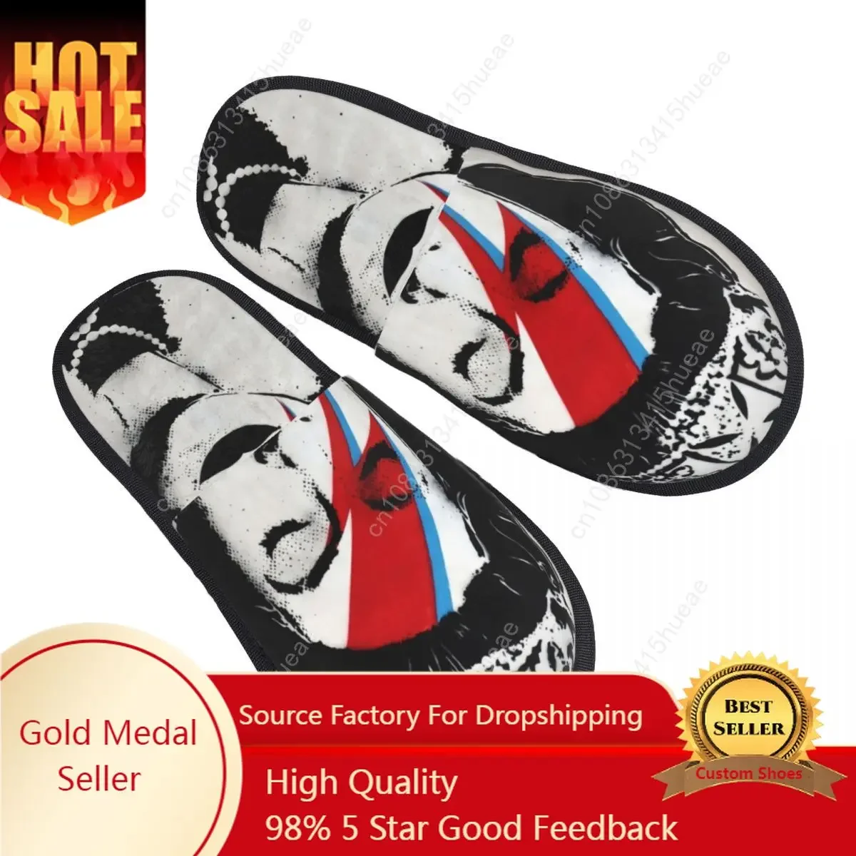 Banksy UK England Queen Elisabeth Rockband Face Makeup House Slippers Women Cozy Memory Foam Slip On Spa Slipper Shoes