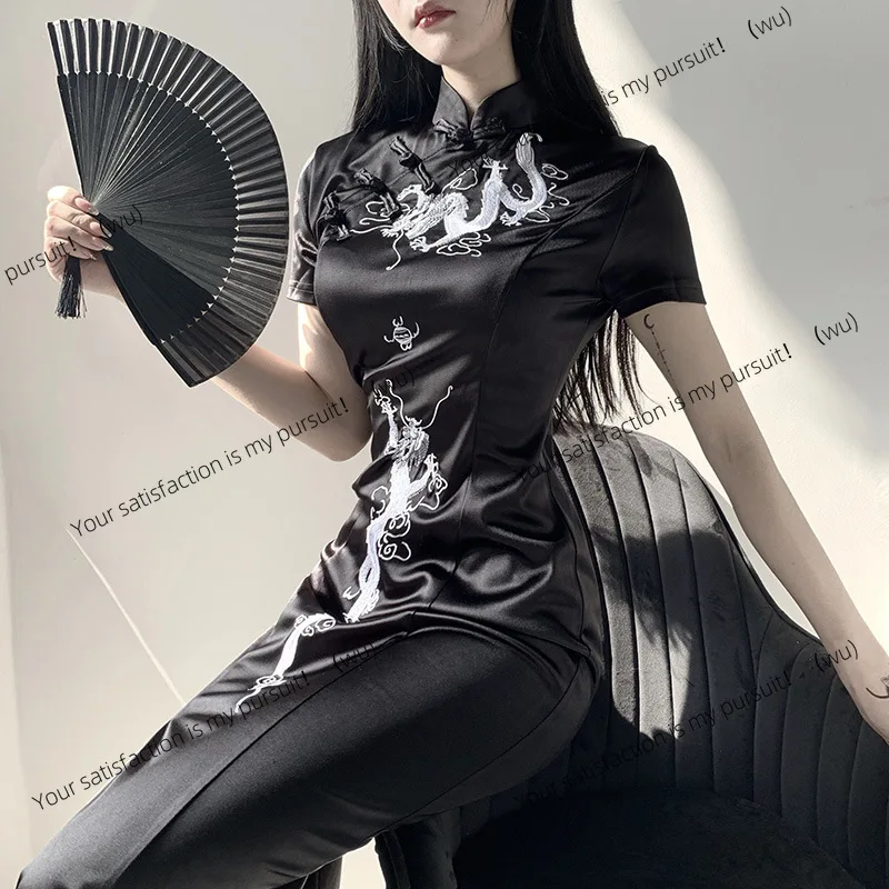 

ZOCI-темный ветер, ретро-диск с пряжками, платье большого размера, улучшенное платье Cheongsam с вышивкой Юань Юань, женское осенне-зимнее платье