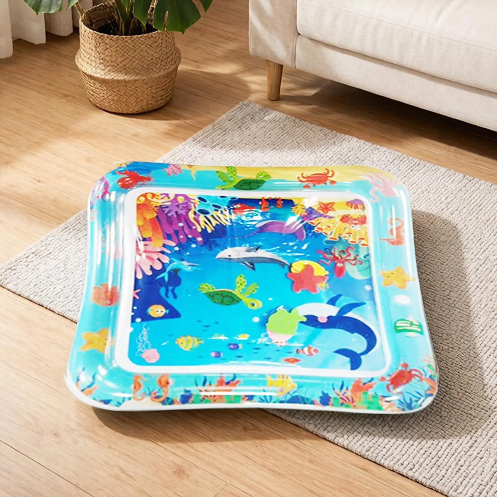 Sensory Water Play Mat Ocean Theme Thickened Inflatable Pad for Cats Dogs with Fish Sea Animal Design Interactive Pet Toy