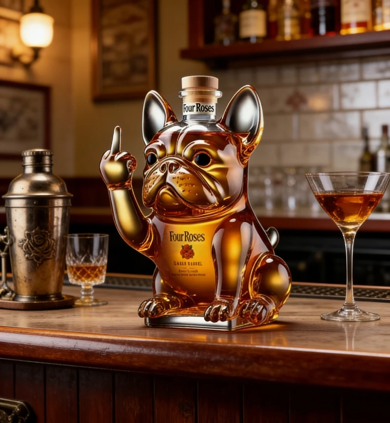 Novelty Frenchie Dog Whiskey Decanter Unique Pet Themed Glass Bottle for Home Bar