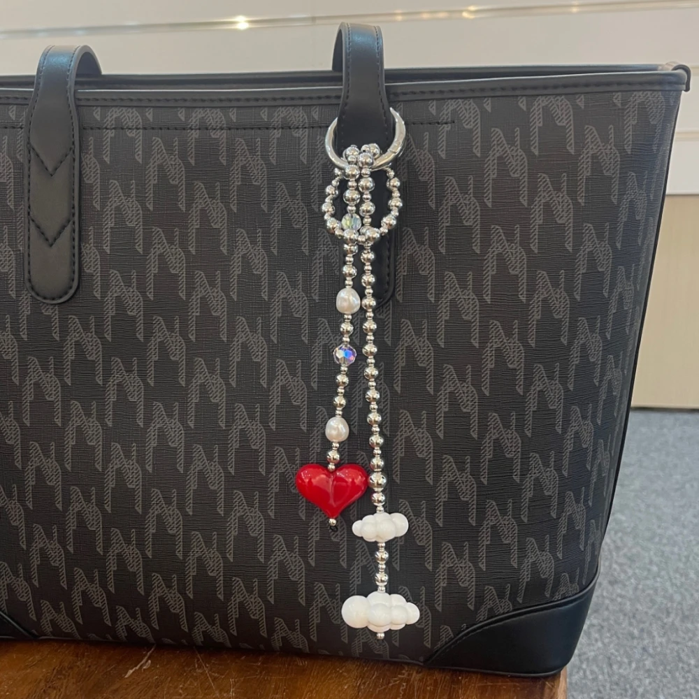 

HERLOOK Cloud & Red Heart Bag Charm Silver Plated Beaded Chain Pendant Bag Accessories for Women Gift for Her