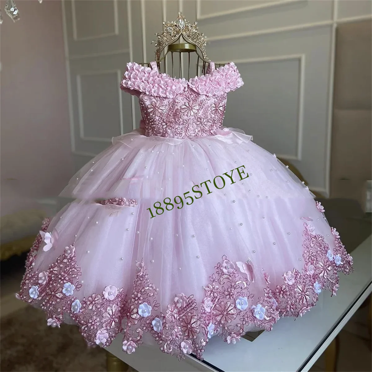 CustomizedGirl Communion Wedding For Girl Flower Girl Dresses 2023 Applique Party Dresses Girl Ball Gown Age 2-16 years Sheer Ne