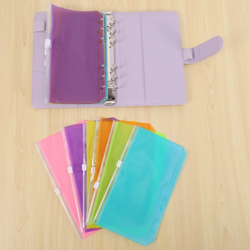 A6 PU Leather Notebook Binder Cover Purple Refillable Planner Journal Binder For Budget System Scrapbooking