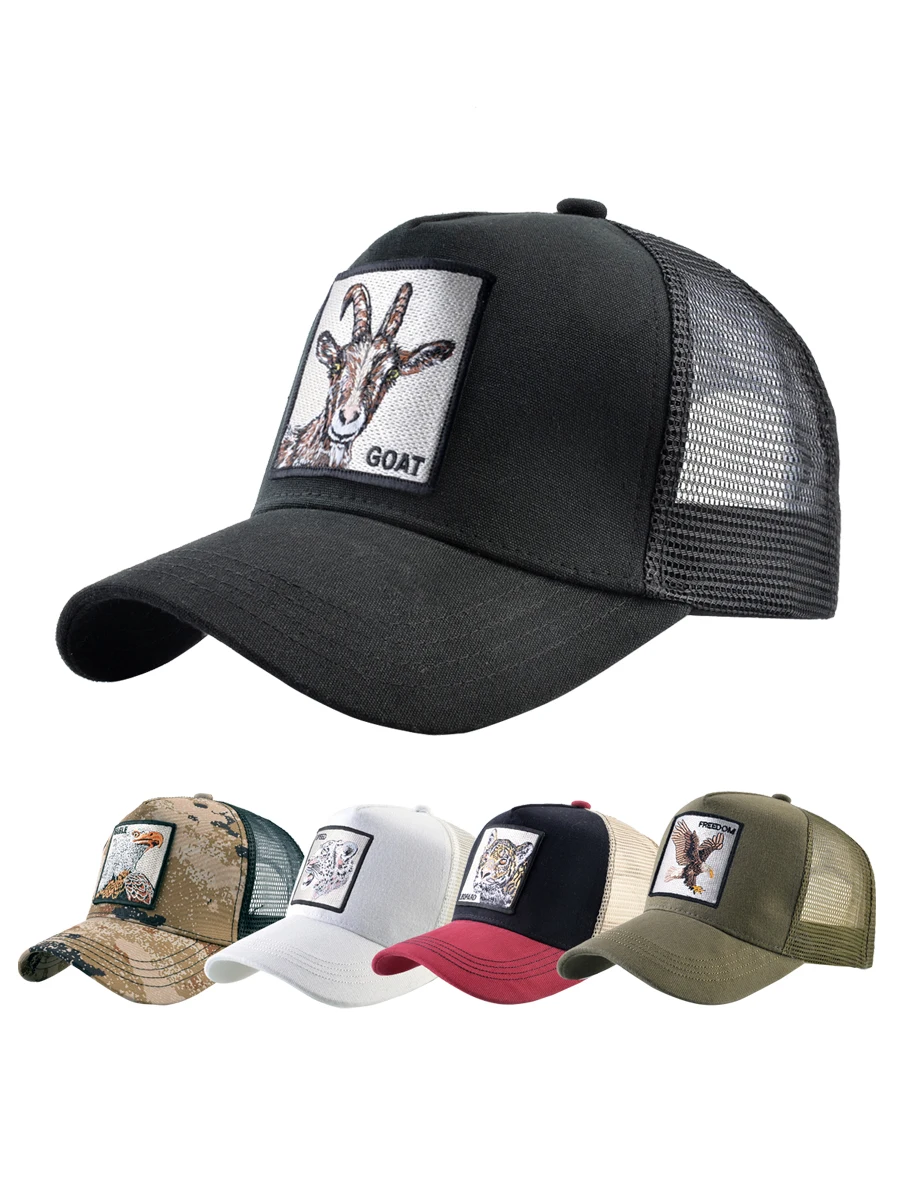 Casquettes de camionneur à la mode avec Patch de chèvre brodé, casquette de Baseball quatre saisons pour hommes et femmes, chapeau à visière réglable