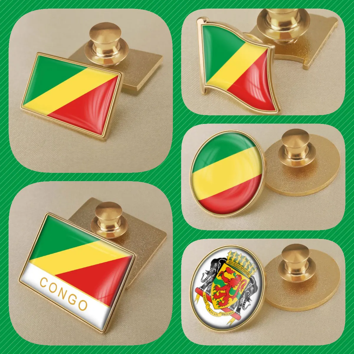 Congo Republic Map Flag National Emblem Brooches Badges Lapel Pins