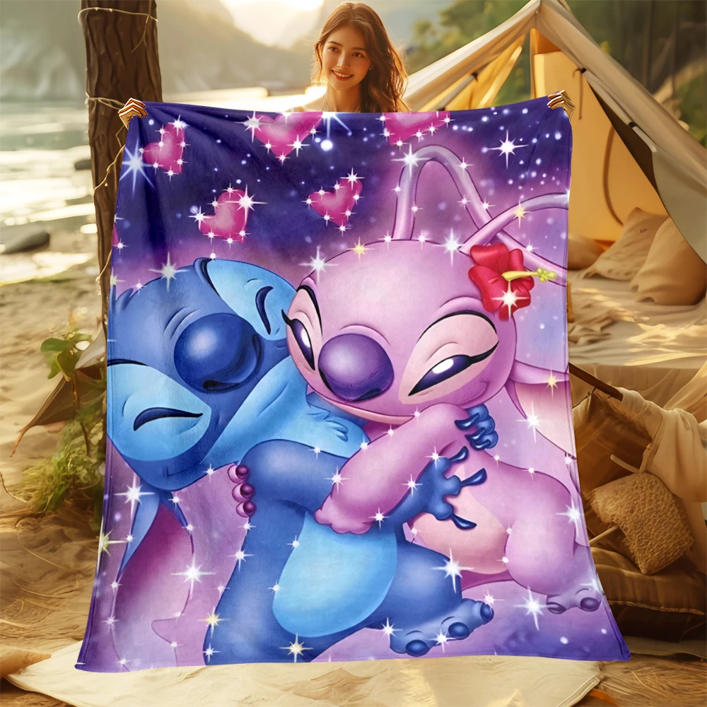 Stitch Cartoon HD Printed Flannel Thin Blanket.Four Season Blanket.for Sofa,bed,living Rooms,travel,Picnic,office Blanket Gifts