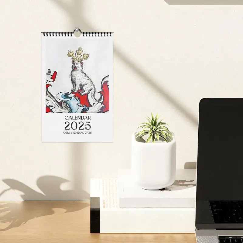 Kalender kucing abad pertengahan kucing jelek kalender Bulanan 11x8 inci kalender dinding kucing lucu 2025 perencana kalender bulanan untuk remaja