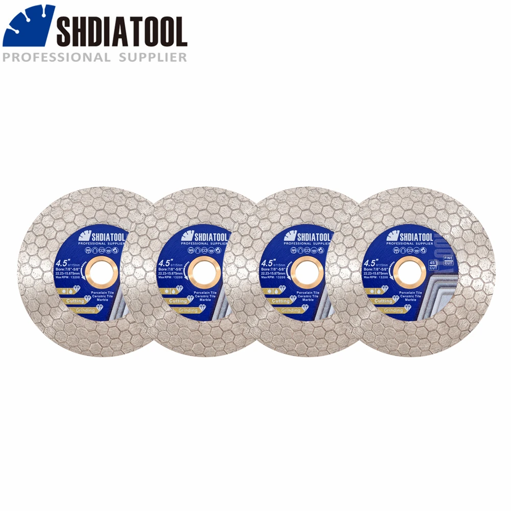 

SHDIATOOL 4pcs 4.5" Hexgonal Double Sided Diamond Cut Disc Grinding Wheel Saw Blade Countertop Grinder Tile Ceramic Marble Stone