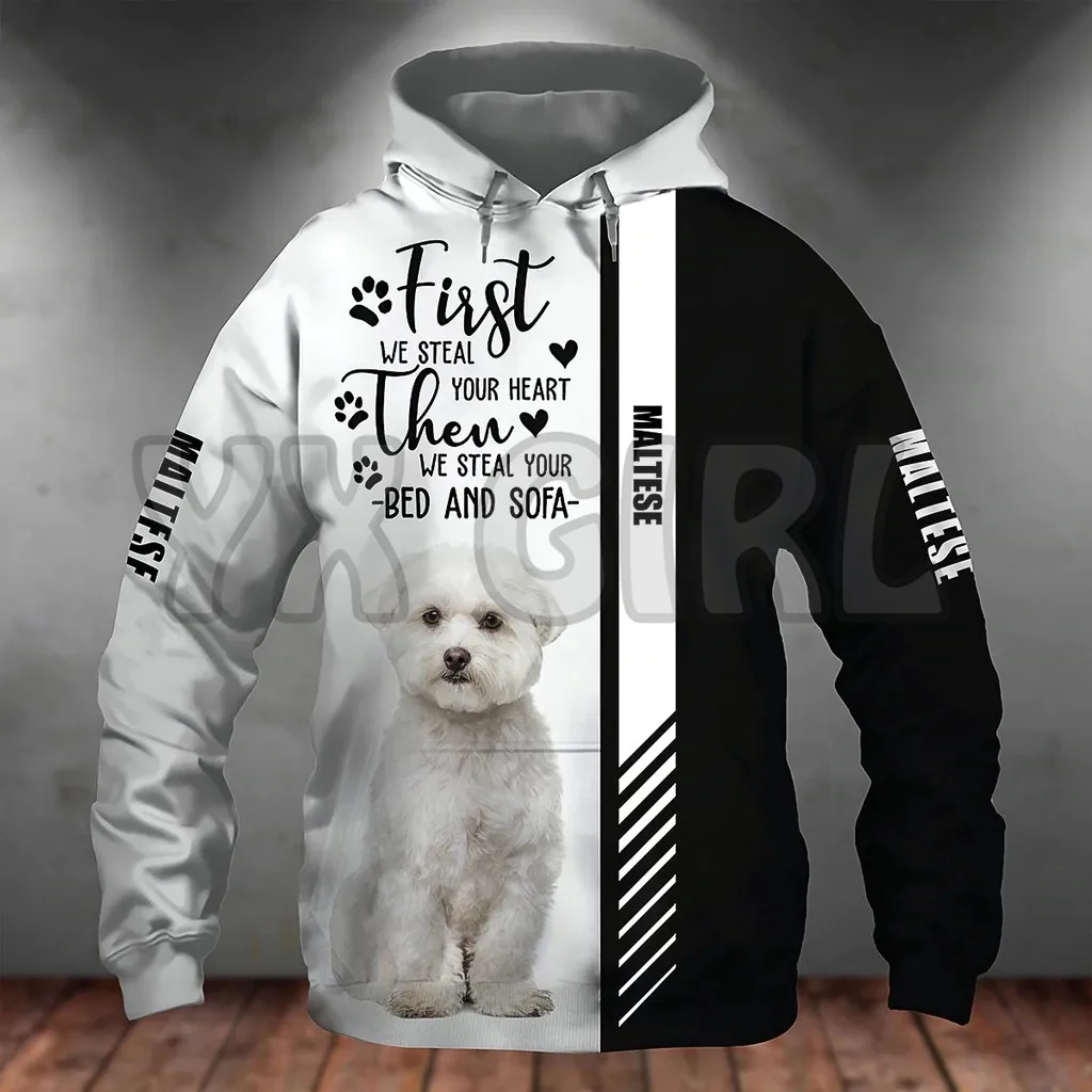 

Maltese-First We Steal Your Heart 3D Printed Hoodies Unisex Pullovers Funny Dog Hoodie Casual Street Tracksuit